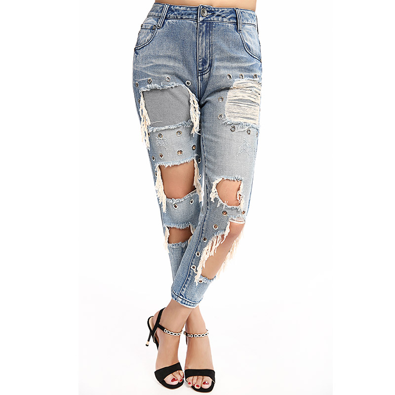 Custom Denim Pants Frayed Bottom Skinny Jeans Mid-rise