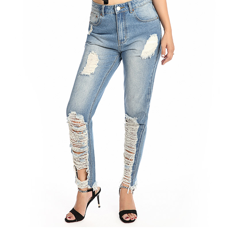Custom Distressed Jeans Fashion Color Block for ladies