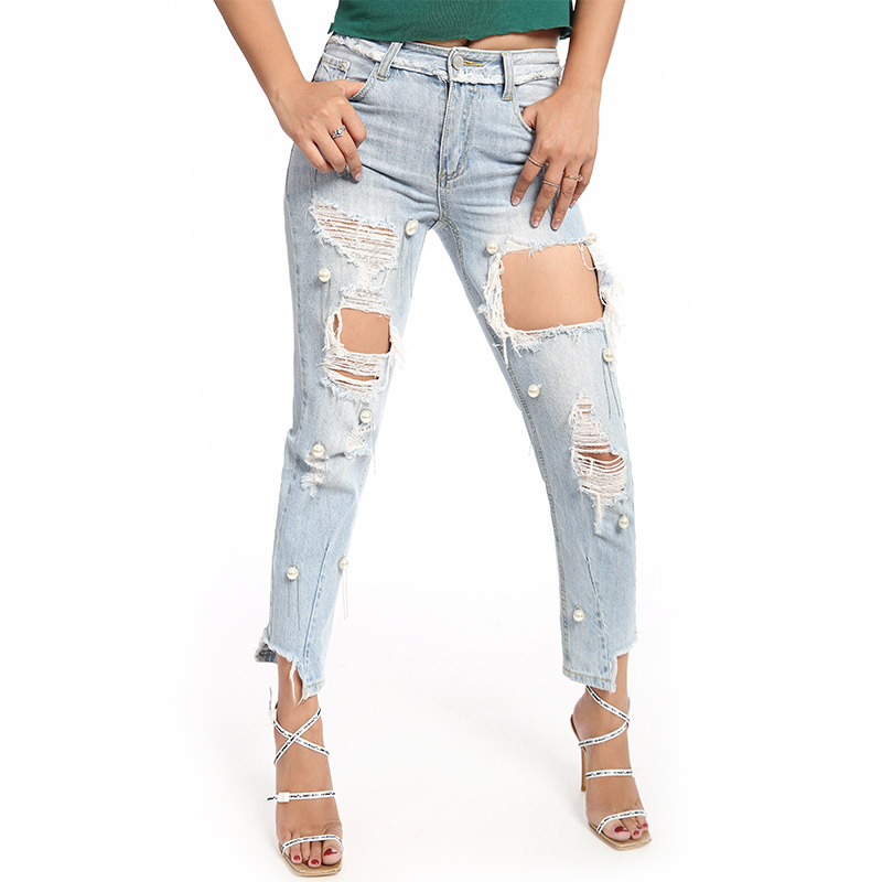 Custom Jeans For Women Crop Step Chew Jeans