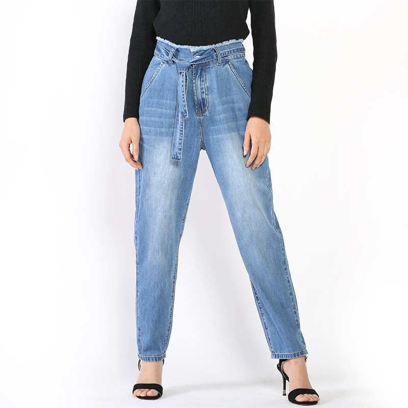 Custom Fit Skinny Jeans Belted  High Rise Frayed Hem